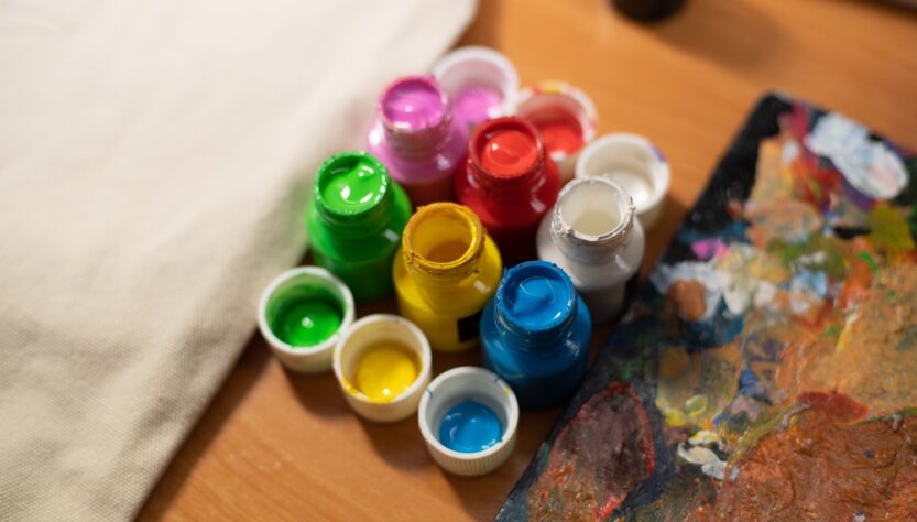 Colorful paint pots for crafts